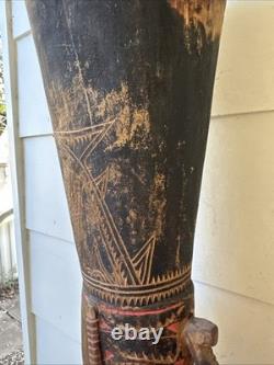 OLD carved and painted Papua New Guinea Kundu Drum ex Baptist Mission Society