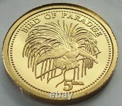 ORIGINAL 2011 PAPUA NEW GUINEA 5 Kina Bird of Paradise 1/25 oz gold 24K RARE