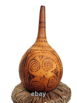 Oceanic Tribal Art Carved Gourd Container Papua New Guinea Vintage Pyrography