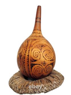 Oceanic Tribal Art Carved Gourd Container Papua New Guinea Vintage Pyrography