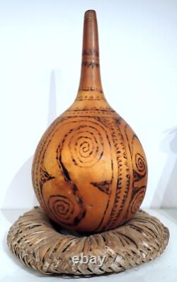 Oceanic Tribal Art Carved Gourd Container Papua New Guinea Vintage Pyrography
