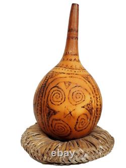 Oceanic Tribal Art Carved Gourd Container Papua New Guinea Vintage Pyrography