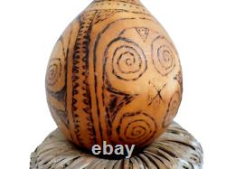 Oceanic Tribal Art Carved Gourd Container Papua New Guinea Vintage Pyrography