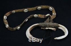 Old Asmat Papua New Guinea Indonesia chest ornament / necklace boar tusks shells