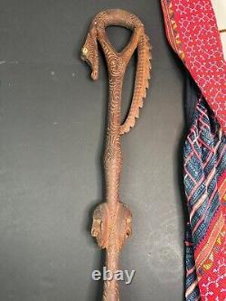 Old Carved Papua New Guinea Crocodile Walking Stick. Beautiful collection piece