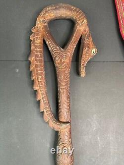 Old Carved Papua New Guinea Crocodile Walking Stick. Beautiful collection piece