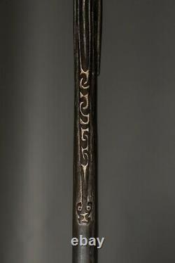 Old Oceanic Papua New Guinea Carved Wooden Massim Staff With Figure Lime Infill