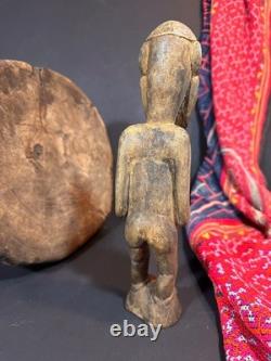 Old Papua New Guinea Carved Wooden Figure with Cowrie Shell Eyes