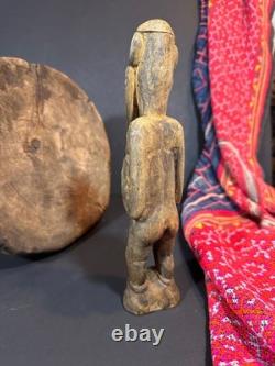 Old Papua New Guinea Carved Wooden Figure with Cowrie Shell Eyes