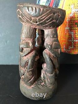 Old Papua New Guinea Carved Wooden Sepik River Paint Pot (f) one of a unique co