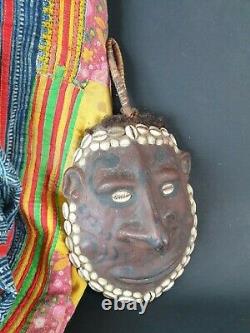 Old Papua New Guinea Clay Over Modeled Turtle Mask with Cowrie Shells