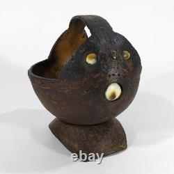 Old Papua New Guinea Coconut Shell Basket Container -Vintage Tribal Folk Art PNG