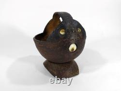 Old Papua New Guinea Coconut Shell Basket Container -Vintage Tribal Folk Art PNG