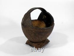 Old Papua New Guinea Coconut Shell Basket Container -Vintage Tribal Folk Art PNG