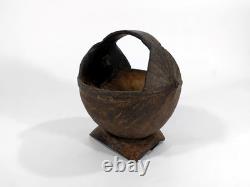 Old Papua New Guinea Coconut Shell Basket Container -Vintage Tribal Folk Art PNG