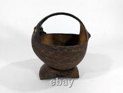 Old Papua New Guinea Coconut Shell Basket Container -Vintage Tribal Folk Art PNG