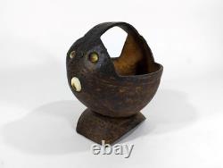 Old Papua New Guinea Coconut Shell Basket Container -Vintage Tribal Folk Art PNG