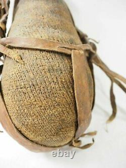 Old Papua New Guinea Hemp Woven Water Canteen with cowrie shells, Pitch, & Leather
