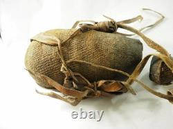 Old Papua New Guinea Hemp Woven Water Canteen with cowrie shells, Pitch, & Leather