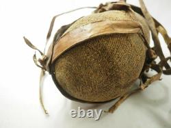 Old Papua New Guinea Hemp Woven Water Canteen with cowrie shells, Pitch, & Leather