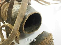 Old Papua New Guinea Hemp Woven Water Canteen with cowrie shells, Pitch, & Leather