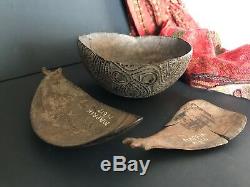 Old Papua New Guinea Maprik Carved Food Bowl & Spoons a beautiful collection