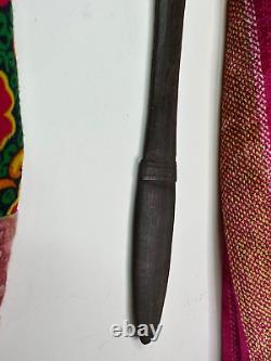 Old Papua New Guinea Milen Bay Wonderful Ebony Lime Spatula with Rooster Carved