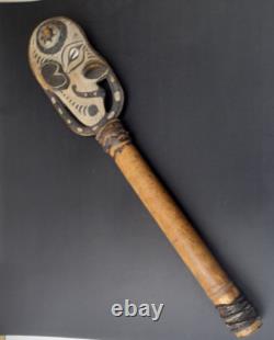 Old Papua New Guinea Sepik River Carved Bamboo Flute w Carved Wooden Stopper PNG