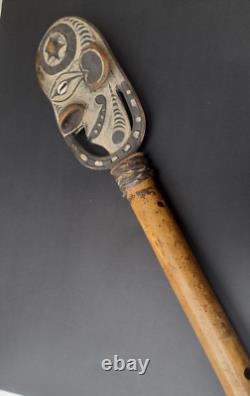 Old Papua New Guinea Sepik River Carved Bamboo Flute w Carved Wooden Stopper PNG