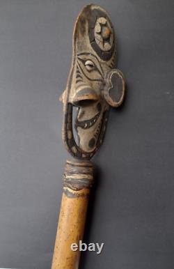 Old Papua New Guinea Sepik River Carved Bamboo Flute w Carved Wooden Stopper PNG