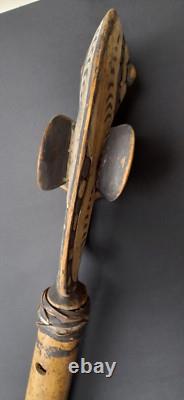 Old Papua New Guinea Sepik River Carved Bamboo Flute w Carved Wooden Stopper PNG