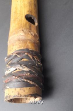 Old Papua New Guinea Sepik River Carved Bamboo Flute w Carved Wooden Stopper PNG