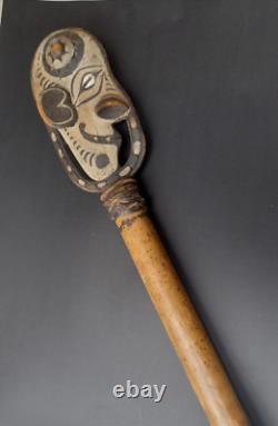 Old Papua New Guinea Sepik River Carved Bamboo Flute w Carved Wooden Stopper PNG