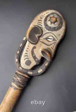 Old Papua New Guinea Sepik River Carved Bamboo Flute w Carved Wooden Stopper PNG