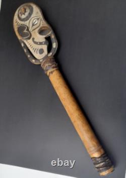 Old Papua New Guinea Sepik River Carved Bamboo Flute w Carved Wooden Stopper PNG