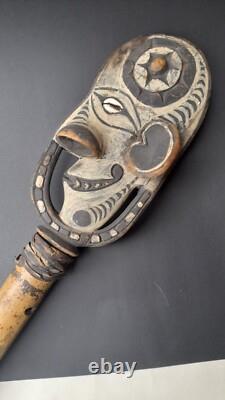 Old Papua New Guinea Sepik River Carved Bamboo Flute w Carved Wooden Stopper PNG