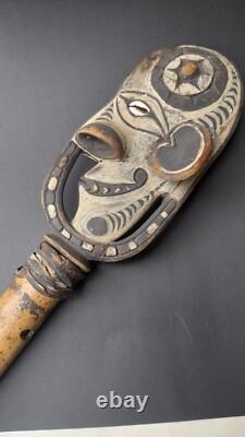 Old Papua New Guinea Sepik River Carved Bamboo Flute w Carved Wooden Stopper PNG