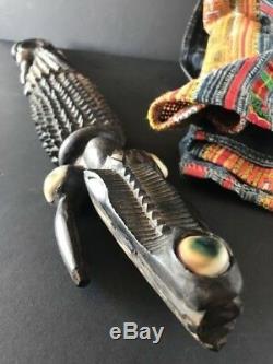 Old Papua New Guinea Trobriand Islands Carved Ebony Folding Crocodile