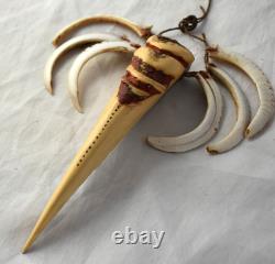 Olld Papua New Guinea CEREMONIAL HORNBILL Wild Boar Tusk Necklace Tribal