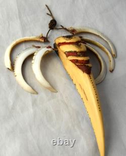 Olld Papua New Guinea CEREMONIAL HORNBILL Wild Boar Tusk Necklace Tribal