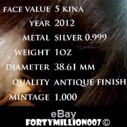 PAPUA NEW GUINEA 2012 5 KINA THE SPINEY ANTEATER BLACK DIAMONDS Ag 1000 MADE