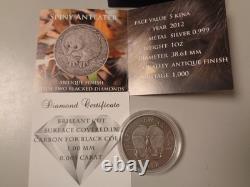 PAPUA NEW GUINEA 2012 5 Kina in Silver (1 oz), AF with Diamonds ANTEATER