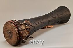 PAPUA NEW GUINEA Antique Original Oceanic Hand Carved Folk Tribal Snakeskin Drum