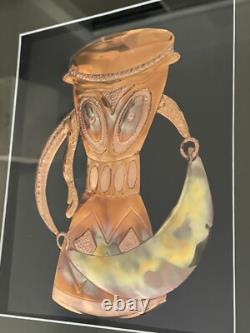 PAPUA NEW GUINEA Copper Picture Tribal Wall Art Framed 15x17in