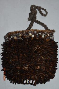 PAPUA NEW GUINEA SHELL BAG WithSHELL MONEY, EXTRAORDINARY 1900S 12 PROV