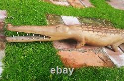 PAPUA NEW GUINEA crocodile wood tiki tooth carving vtg pacific tribal art statue