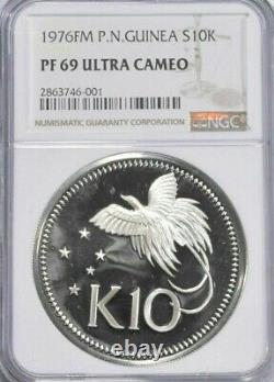 PF69 UCAM 1976 Papua New Guinea 10 Kina 41g Silver Graded NGC rare coin