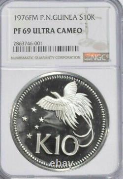 PF69 UCAM 1976 Papua New Guinea 10 Kina 41g Silver Graded NGC rare coin