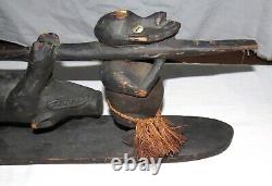 PNG Papua New Guinea Carved Wood Hunting Pair with Boar 28 inches