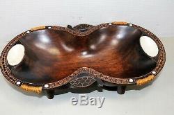 Pacifc Islands Fiji Trobriand Large Wooden Bowl Handmade MOP & Turtle Accent 16